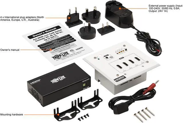 Alt view image 10 of 10 - HDMI Over Cat6 Extender Switch Kit 4-Port Wall Plate/Box 4K PoC
