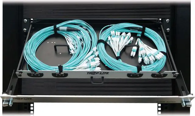 Alt view image 3 of 4 - Preloaded Fiber Panel 2x 12x LC/LC 24F Trunk Cables OM4 MMF 10M