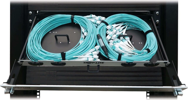 Alt view image 3 of 8 - Preloaded Fiber Panel 2x 12x LC/LC 24F Trunk Cables OM4 MMF 20M