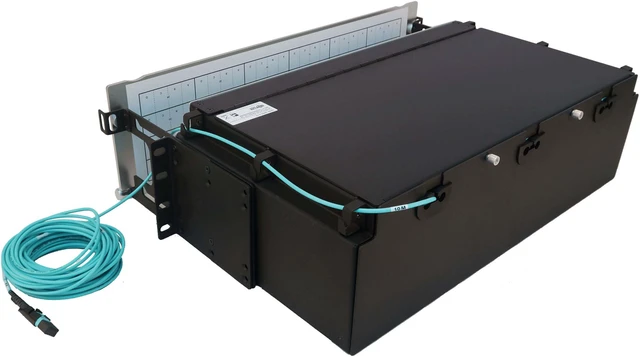Alt view image 4 of 7 - Preloaded Fiber Panel 3U 24x12F MTP/MPO-PC 4xLC F/F OM4 MMF 10M