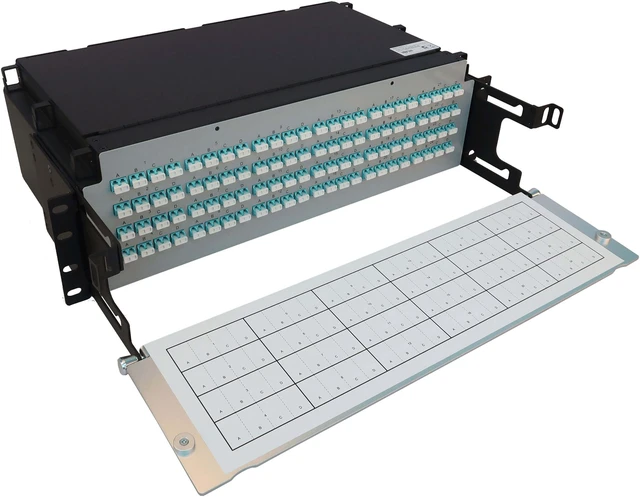 Alt view image 5 of 7 - Preloaded Fiber Panel 3U 24x12F MTP/MPO-PC 4xLC F/F OM4 MMF 10M