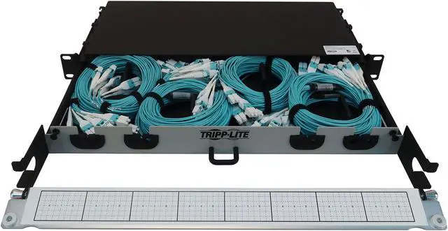 Alt view image 3 of 8 - Preloaded Fiber Panel 1U 4x 8x LC/LC M/M 16F Trunk OM4 MMF 10M