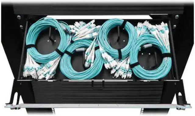Alt view image 7 of 8 - Preloaded Fiber Panel 1U 4x 8x LC/LC M/M 16F Trunk OM4 MMF 10M