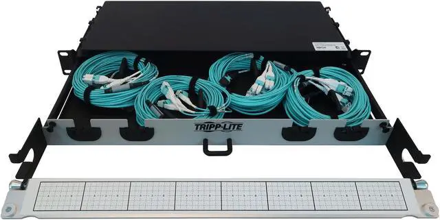 Alt view image 3 of 8 - Preloaded Fiber Panel 1U 4x12F MTP/MPO-PC 4x LC F/M OM4 MMF 10M