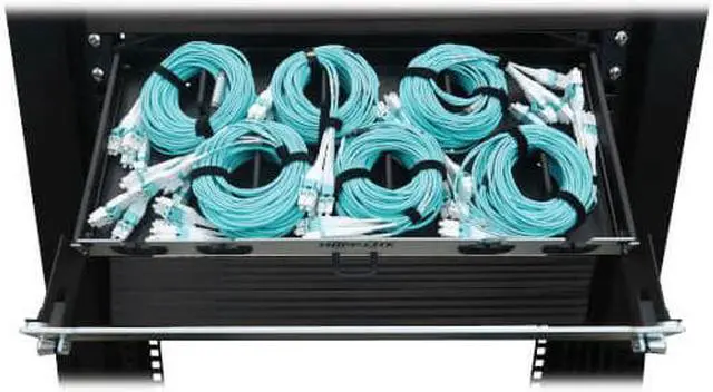 Alt view image 5 of 8 - Preloaded Fiber Panel 1U 6x 4x LC/LC M/M 8F Trunk OM4 MMF 10M