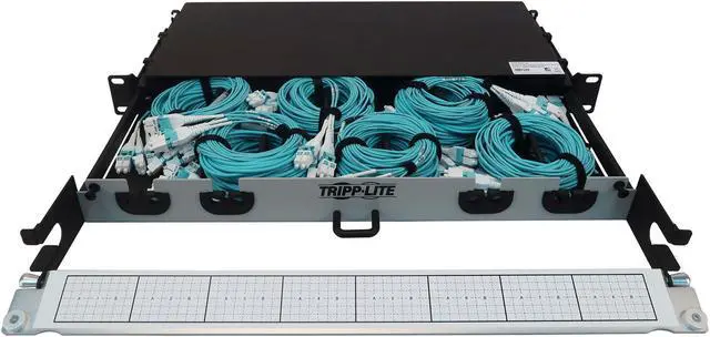 Alt view image 3 of 8 - Preloaded Fiber Panel 1U 6x 4x LC/LC M/M 8F Trunk OM4 MMF 10M