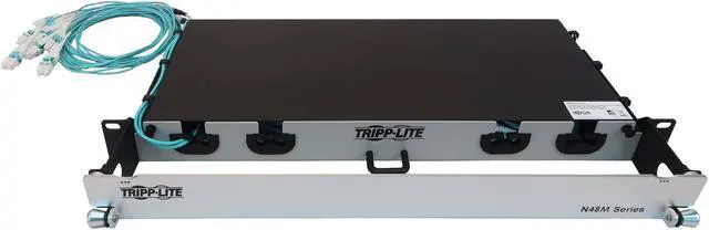 Alt view image 4 of 8 - Preloaded Fiber Panel 1U 6x 4x LC/LC M/M 8F Trunk OM4 MMF 10M