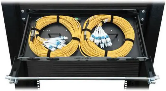 Alt view image 5 of 8 - Preloaded Fiber Panel 1U 2x24F MTP/MPO-AC 12xLC F/M OS2 SMF 20M