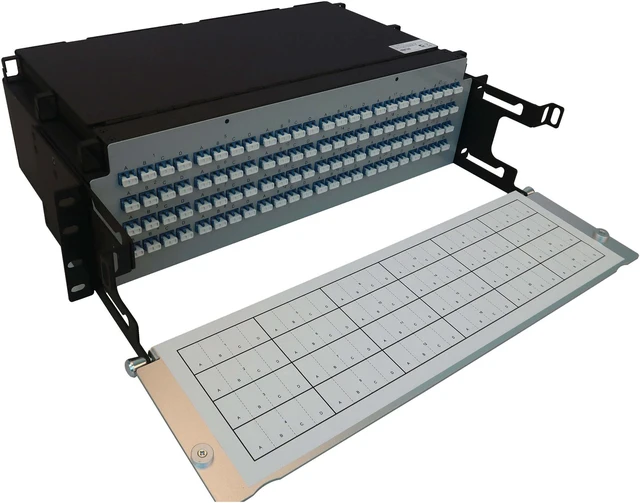 Alt view image 2 of 9 - Preloaded Fiber Panel 3U 24x12F MTP/MPO-APC 4xLC F/F OS2 SMF 10M