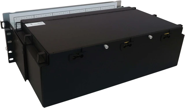 Alt view image 3 of 9 - Preloaded Fiber Panel 3U 24x12F MTP/MPO-APC 4xLC F/F OS2 SMF 10M