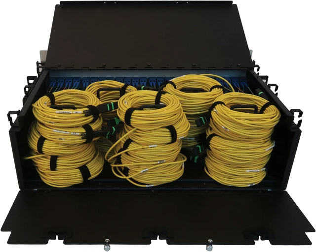 Alt view image 4 of 9 - Preloaded Fiber Panel 3U 24x12F MTP/MPO-APC 4xLC F/F OS2 SMF 10M