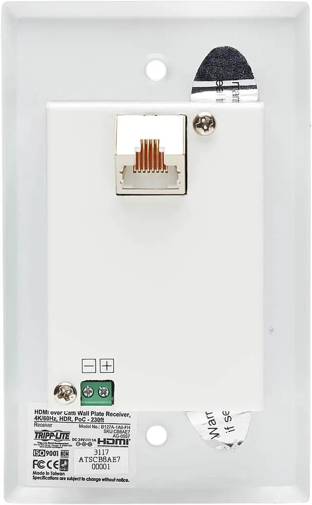 Alt view image 6 of 8 - HDMI Over Cat6 Receiver 1-Port Wall Plate 4K 60Hz HDR 4:4:4 PoC