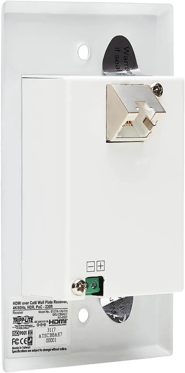 Alt view image 5 of 8 - HDMI Over Cat6 Receiver 1-Port Wall Plate 4K 60Hz HDR 4:4:4 PoC