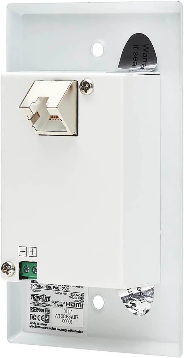 Alt view image 7 of 8 - HDMI Over Cat6 Receiver 1-Port Wall Plate 4K 60Hz HDR 4:4:4 PoC