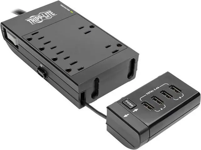 Alt view image 4 of 8 - TRIPP LITE Safe-IT Surge Protector 6Outlet 4 Retractable USB Ports 8ft Cord