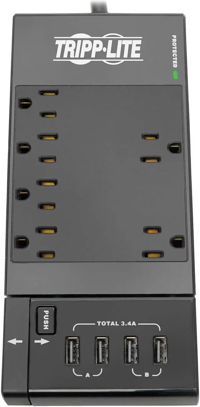 Alt view image 2 of 8 - TRIPP LITE Safe-IT Surge Protector 6Outlet 4 Retractable USB Ports 8ft Cord