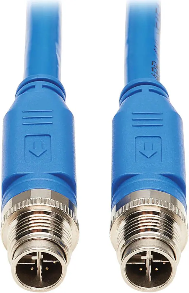 Main image of Tripp Lite M12 X-Code Cat6a Shielded Ethernet Cable, 10G F/UTP CMR-LP (M/M), IP68, 60W Power over Ethernet, Blue, 9.8 Feet / 3 Meters (NM12-6A1-03M-BL)
