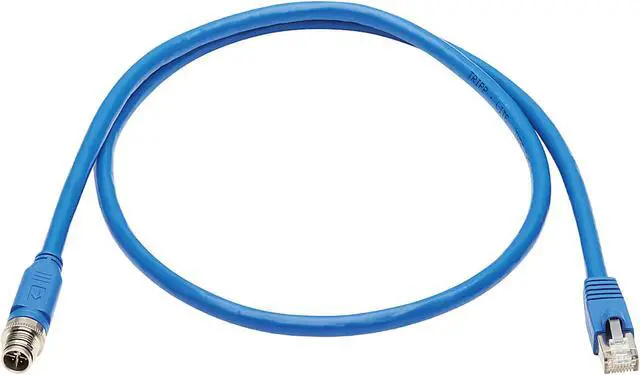 Alt view image 2 of 5 - Tripp Lite M12 X-Code Cat6a Shielded Ethernet Cable, M12/RJ45 Cable, 10G F/UTP CMR-LP (M/M), IP68, 60W Power over Ethernet, Blue, 3.3 Feet / 1 Meter (NM12-6A2-01M-BL)