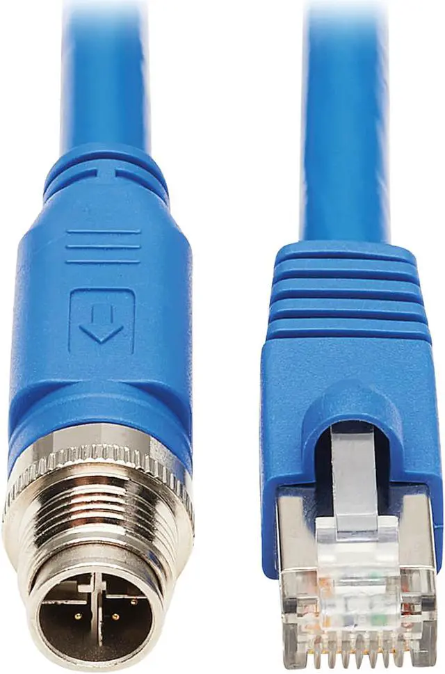 Main image of Tripp Lite M12 X-Code Cat6a Shielded Ethernet Cable, M12/RJ45 Cable, 10G F/UTP CMR-LP (M/M), IP68, 60W Power over Ethernet, Blue, 32.8 Feet / 10 Meters (NM12-6A2-10M-BL)