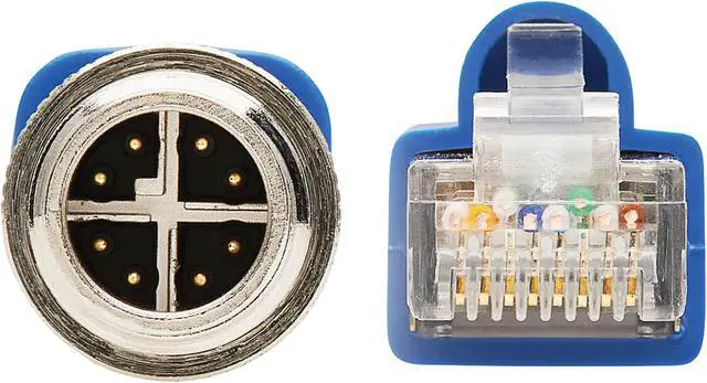 Alt view image 3 of 5 - Tripp Lite M12 X-Code Cat6a Shielded Ethernet Cable, M12/RJ45 Cable, 10G F/UTP CMR-LP (M/M), IP68, 60W Power over Ethernet, Blue, 32.8 Feet / 10 Meters (NM12-6A2-10M-BL)