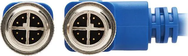Alt view image 3 of 3 - Tripp Lite M12 X-Code Cat6a Shielded Ethernet Cable, Right-Angle M12 Cable, 10G F/UTP CMR-LP (M/M), IP68, 60W Power over Ethernet, Blue, 3.3 Feet / 1 Meter (NM12-6A3-01M-BL)