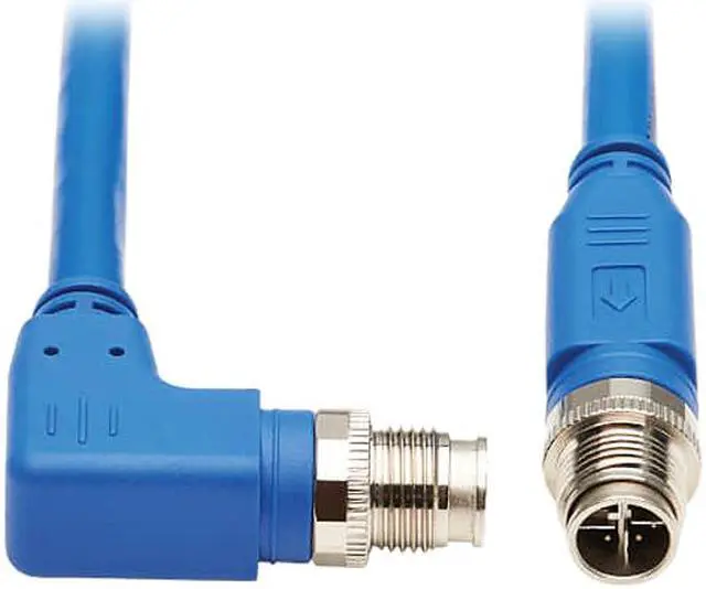 Main image of Tripp Lite M12 X-Code Cat6a Shielded Ethernet Cable, Right-Angle M12 Cable, 10G F/UTP CMR-LP (M/M), IP68, 60W Power over Ethernet, Blue, 16.4 Feet / 5 Meters (NM12-6A3-05M-BL)