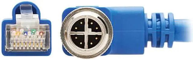 Alt view image 2 of 2 - Tripp Lite M12 X-Code Cat6a Shielded Ethernet Cable, Right-Angle M12/RJ45 Cable, 10G F/UTP CMR-LP (M/M), IP68, 60W Power over Ethernet, Blue, 32.8 Feet / 10 Meters (NM12-6A4-10M-BL)