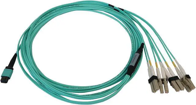 Alt view image 2 of 5 - Tripp Lite Switchable Fiber Patch Cable, 50/125 OM3 MTP/MPO to 4x Duplex LC (F/M), 12 Fiber, 40/100/400GbE, LSZH Jacket, Aqua, 5 Meters / 16.4 Feet (N844X-05M-8L-P)
