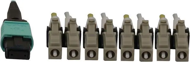 Alt view image 3 of 5 - Tripp Lite Switchable Fiber Patch Cable, 50/125 OM3 MTP/MPO to 4x Duplex LC (F/M), 12 Fiber, 40/100/400GbE, LSZH Jacket, Aqua, 5 Meters / 16.4 Feet (N844X-05M-8L-P)