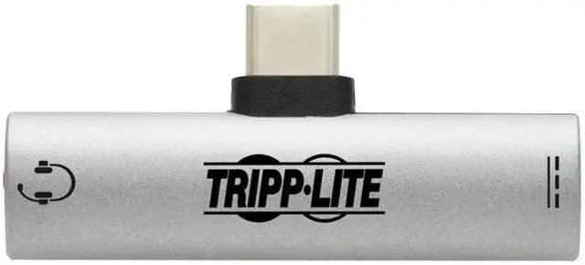 Alt view image 3 of 8 - Tripp Lite USB-C to 3.5 mm Headphone Jack Adapter for Hi-Res Stereo Audio - PD 3.0 and QC 2.0 Charging, Silver (U437-001-C-V2)