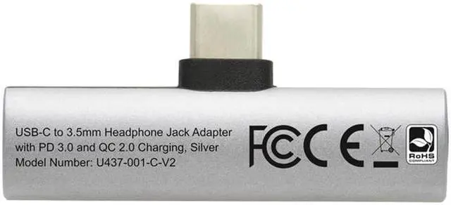 Alt view image 4 of 8 - Tripp Lite USB-C to 3.5 mm Headphone Jack Adapter for Hi-Res Stereo Audio - PD 3.0 and QC 2.0 Charging, Silver (U437-001-C-V2)