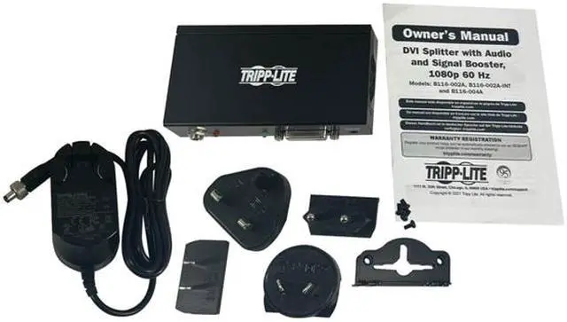 Alt view image 4 of 5 - Tripp Lite 2-Port DVI Extender Splitter with Audio and Signal Booster, Single-Link 1080p @ 60 Hz Video (DVI-D F/2xF), International Plug Adapters [North America, UK, Australia, EU], TAA Compliant (B116-002A-INT)