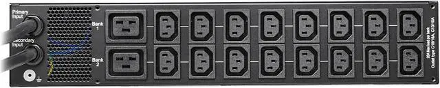 Alt view image 2 of 6 - Tripp Lite PDUMNH32HVAT2 7.4kW 200-240V Single-Phase ATS/Monitored PDU - 16 C13 & 2 C19 Outlets, Dual IEC 309 32A Blue Inputs, 3 m Cords, 2U, TAA