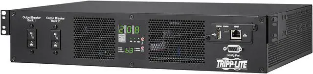 Alt view image 3 of 6 - Tripp Lite PDUMNH32HVAT2 7.4kW 200-240V Single-Phase ATS/Monitored PDU - 16 C13 & 2 C19 Outlets, Dual IEC 309 32A Blue Inputs, 3 m Cords, 2U, TAA