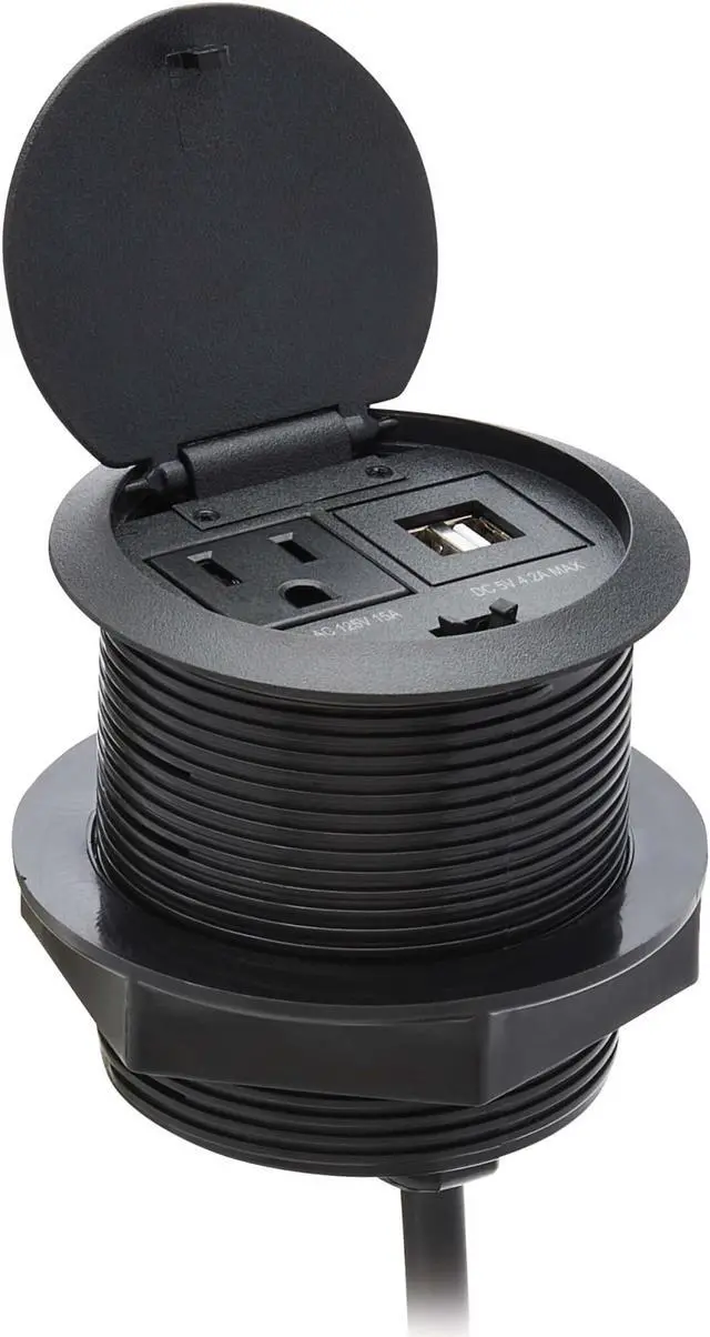 Main image of Tripp Lite Protect It! Desktop Power Grommet - NEMA 5-15P - 2x USB-A Charging - Surge Protection - 10 ft. Cord - Black TLP12POAM
