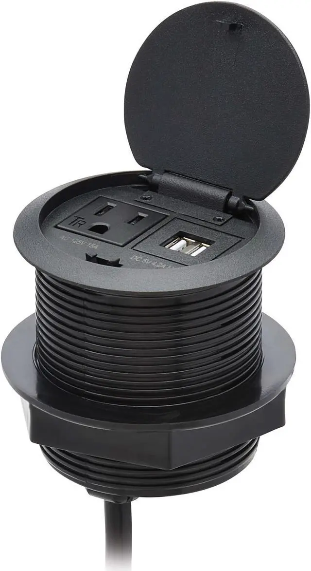 Alt view image 2 of 10 - Tripp Lite Protect It! Desktop Power Grommet - NEMA 5-15P - 2x USB-A Charging - Surge Protection - 10 ft. Cord - Black TLP12POAM