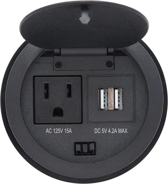 Alt view image 6 of 10 - Tripp Lite Protect It! Desktop Power Grommet - NEMA 5-15P - 2x USB-A Charging - Surge Protection - 10 ft. Cord - Black TLP12POAM