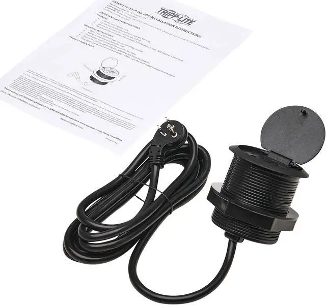 Alt view image 8 of 10 - Tripp Lite Protect It! Desktop Power Grommet - NEMA 5-15P - 2x USB-A Charging - Surge Protection - 10 ft. Cord - Black TLP12POAM