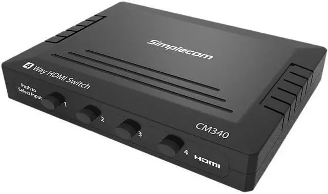 Main image of Simplecom CM340 Mechanical 4 Way Manual Push Button HDMI Switch Box 4 Port 4K UHD HDCP