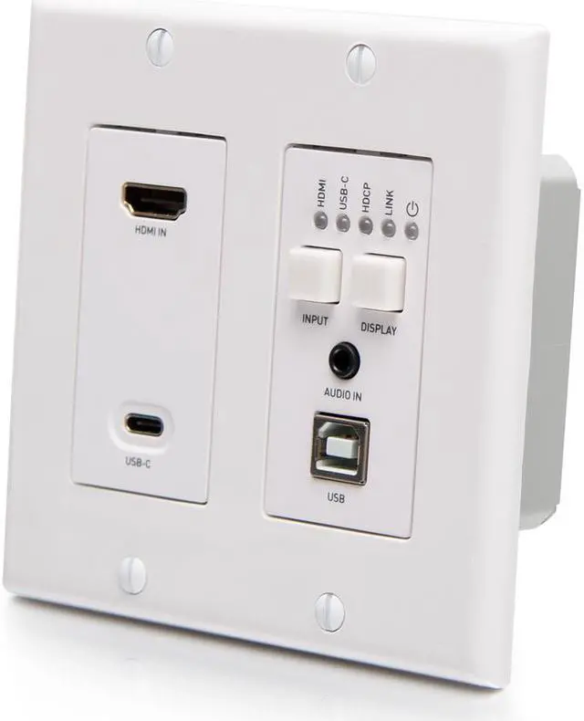 Alt view image 6 of 7 - C2G C2G31011 HDMI HDBaseT + USB-C, 3.5mm, and USB-B to A over Cat Extender Wall Plate Transmitter to Box Receiver - 4K 60Hz