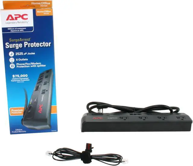 Alt view image 5 of 5 - APC P8T3 6 Feet 8 Outlets 1750 Joules Home/Office SurgeArrest 8 Outlets with tel2/splitter Jacks