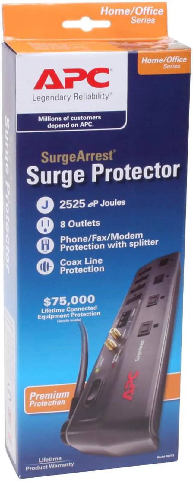 Alt view image 6 of 11 - APC P8VT3 8-Outlet 2770 Joules Surge Protector with Telephone, DSL and Coaxial Protection