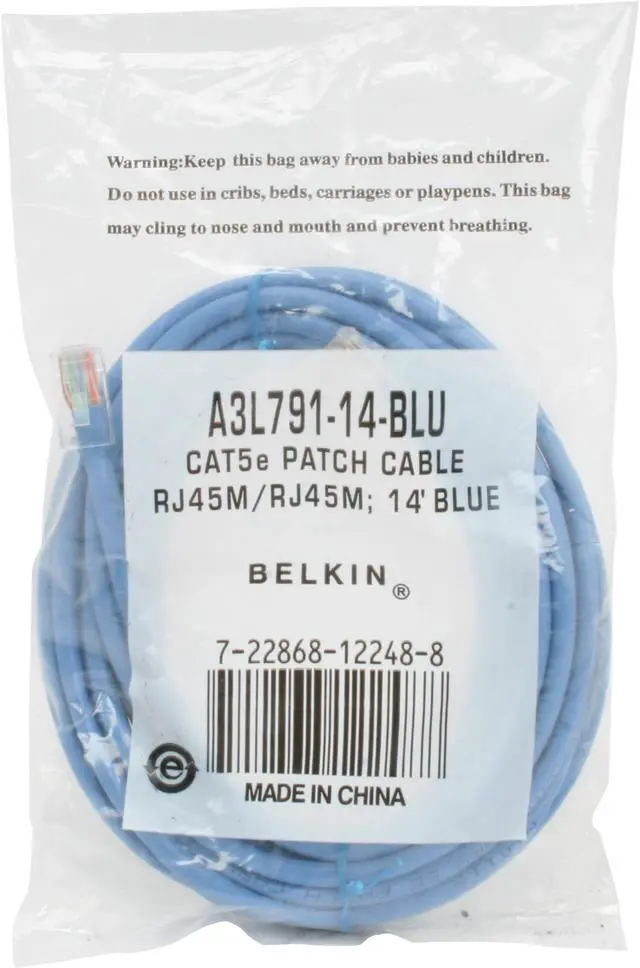 Alt view image 3 of 3 - Belkin A3L791-14-BLU 14 ft. Cat 5E Blue Network Cable
