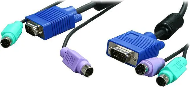 Main image of GWC 6 FT 3-in-1 PS2 KVM Cable, Male to Male VGA HD15 and two 6 Pin Mini DIN with Ferrite Core, 6 feet 86000