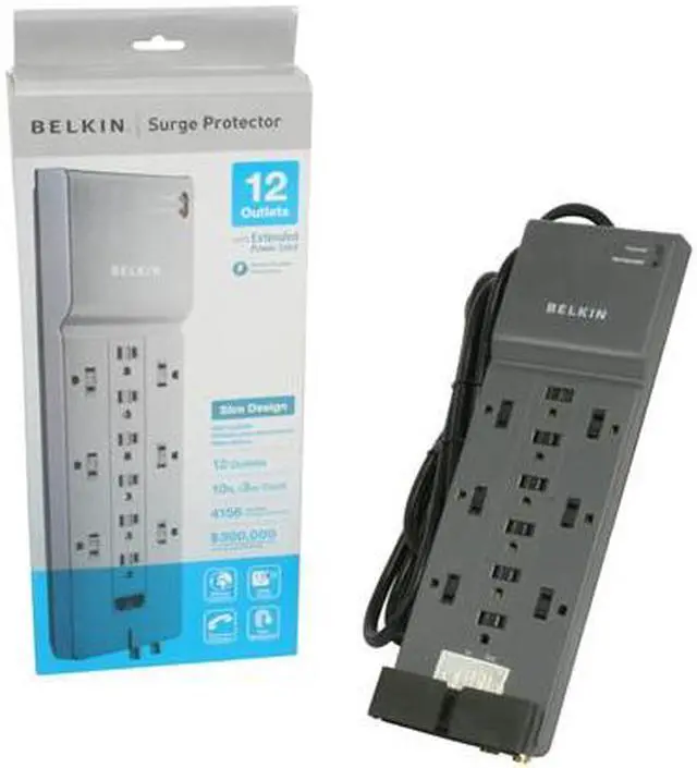 Alt view image 7 of 7 - BELKIN BE112234-10 10.0 Feet 12 Outlets 3996 Joules Surge Protector w/Phone/Ethernet/Coax Protection