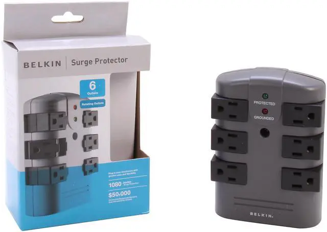 Alt view image 5 of 5 - BELKIN BP106000 Wall Mount 6 Outlets 1080 Joules Pivot-Plug Surge Protector