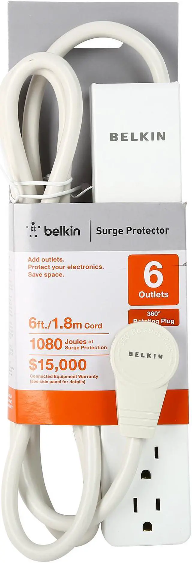 Alt view image 6 of 6 - BELKIN BE106000-06R 6' 6 Outlets 720 Joules Home/office Surge Protector
