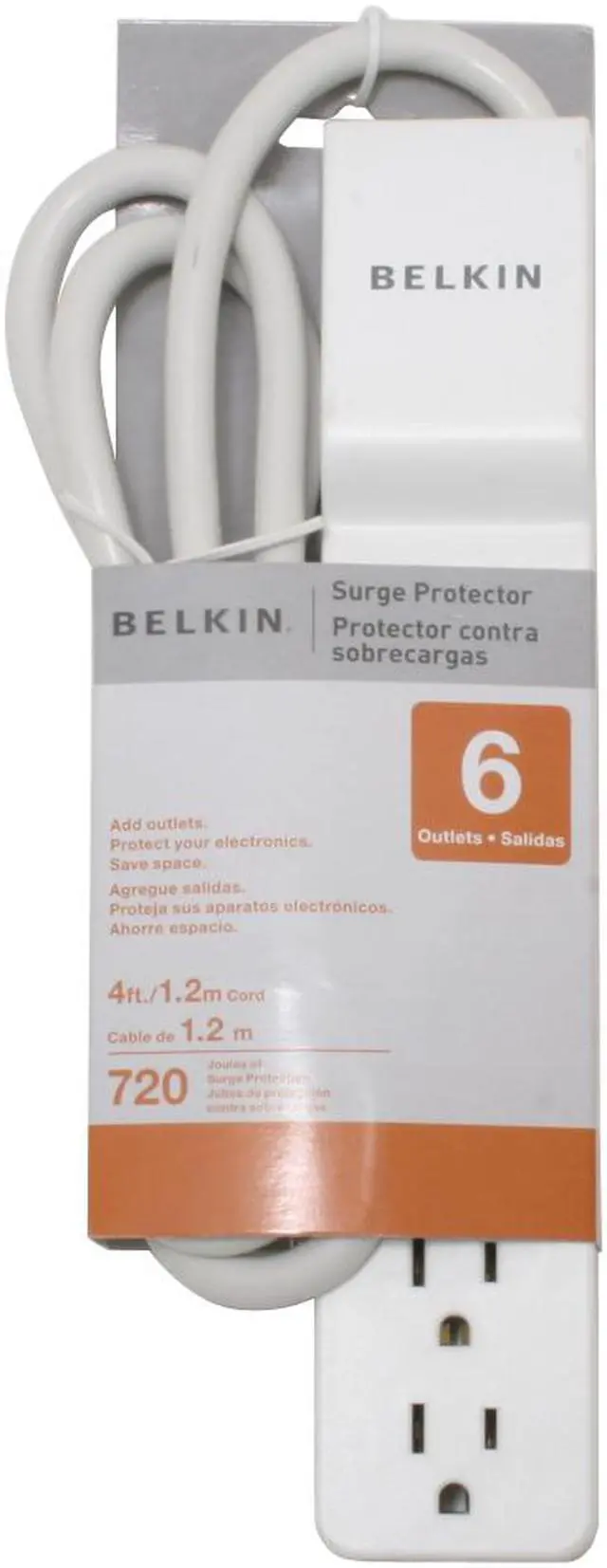 Alt view image 7 of 8 - BELKIN BE106000-04 4 Feet 6 Outlets 720 Joules Home/Office Surge Protector