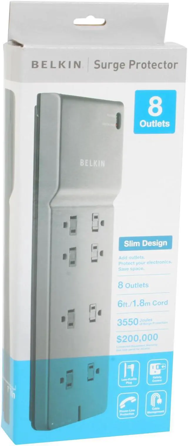 Alt view image 6 of 6 - BELKIN BE108200-06 6 Feet 8 Outlets 3390 Joules Surge Protector