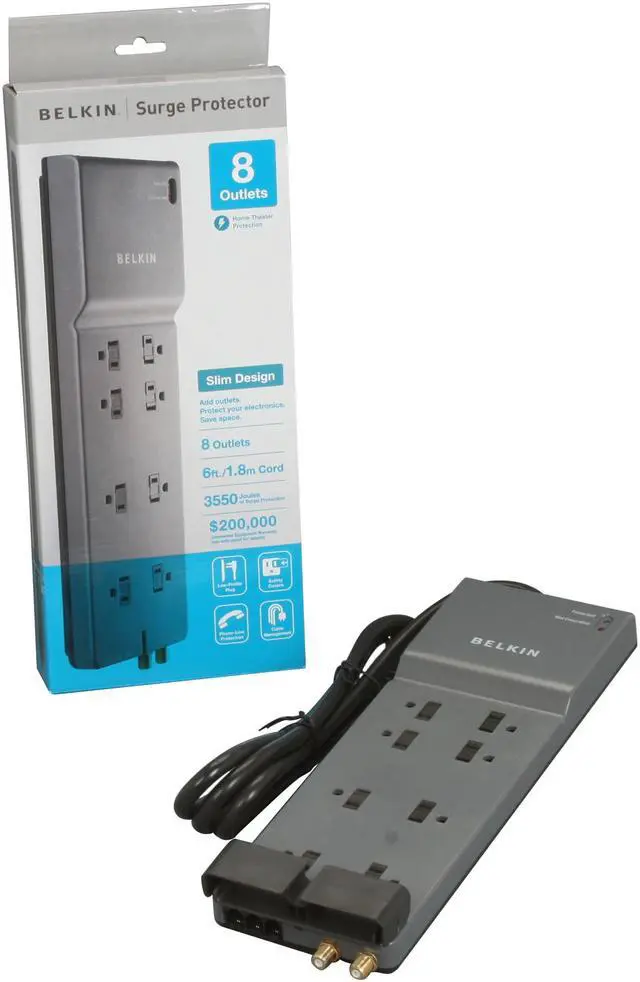 Alt view image 4 of 4 - BELKIN BE108230-06 6 Feet 8 Outlets 3390 Joules Surge Suppressor with Coax Protection